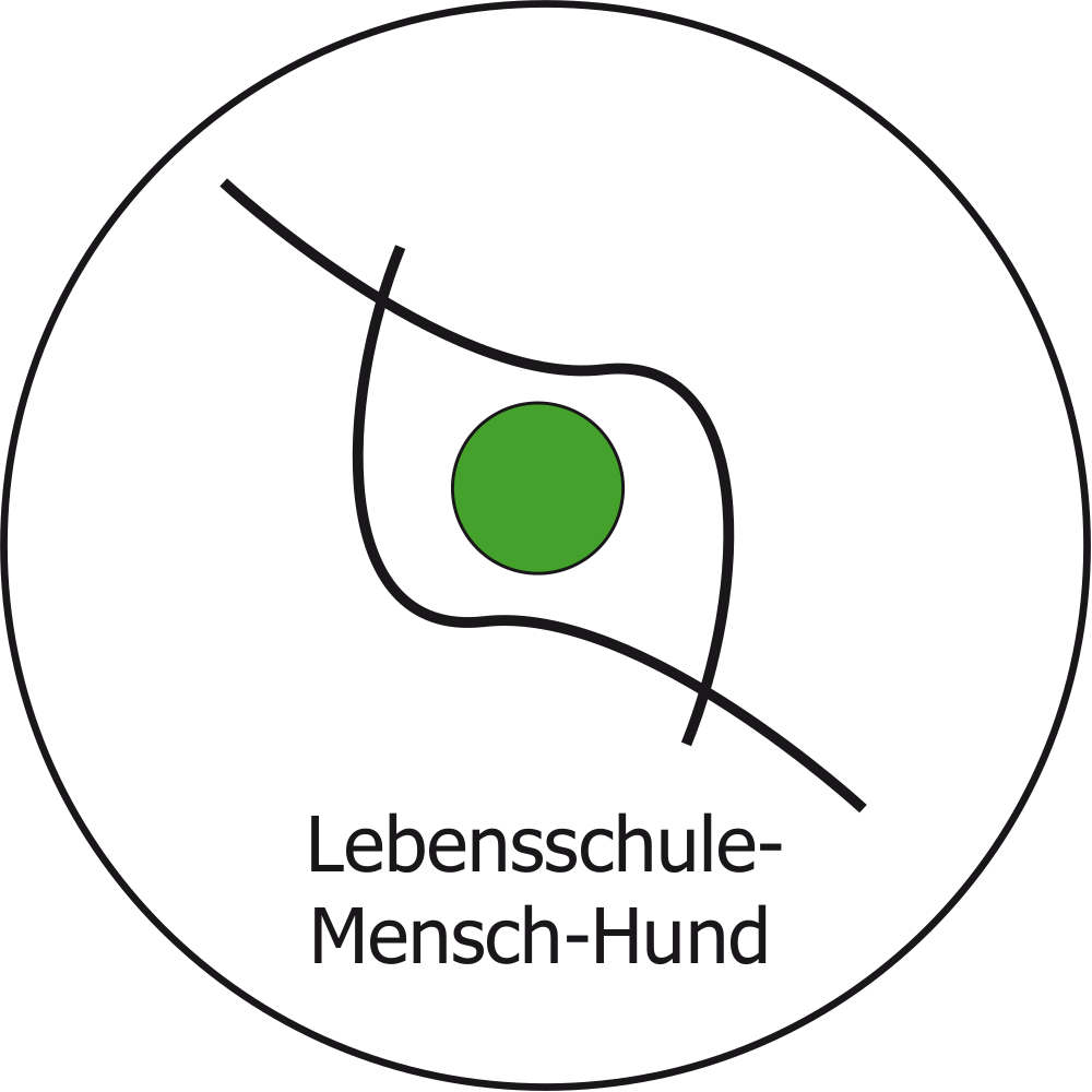 Das Logo ist eine abstrahierte Form von Yin und Yang und steht für ein Gegensatzpaar, (Affe - Wolf) für die Begriffe „Geben - Empfangen“, „Aktiv - Passiv“, „Motivation - Ruhe“. Lebensschule-Mensch-Hund.ch